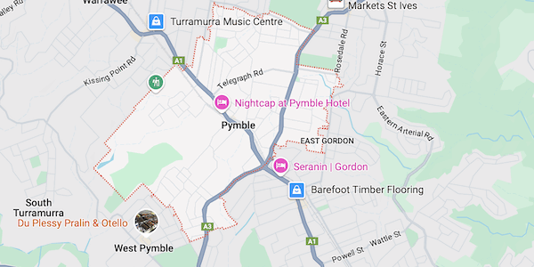 map of Pymble a suburb in Sydneys Upper North Shore
