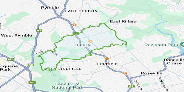 Map of Killara suburn in Upper North Shore Sydney where Premier Home Finders Buyers agents specialise
