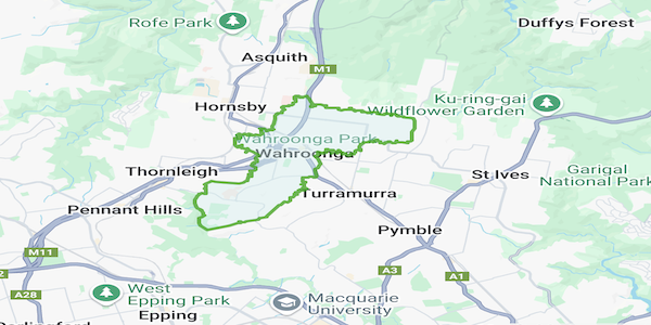 Upper North Shore suburb map of Wahroonga serviced by Premier Home Finders Buyers agents