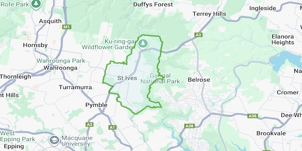 Map of St Ives in Sydneys Upper North Shore