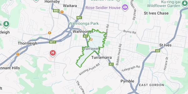 Map of Warrawee in Sydneys Upper North Shore serviced by Premier home finders Buyers agents