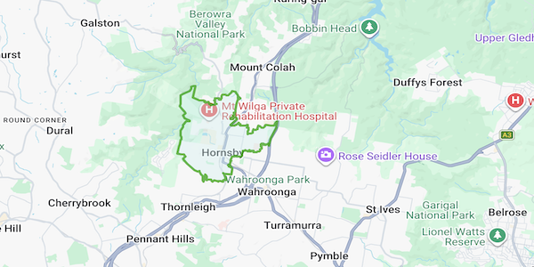 Hornsby Map which is serviced by Premier Home finders Buyers agents