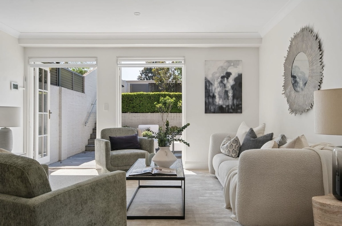 Lounge room with neutral tones at 5/70-72 Upper Pitt Street, Kirribilli NSW 2061 which was the top unit sale in May 2026